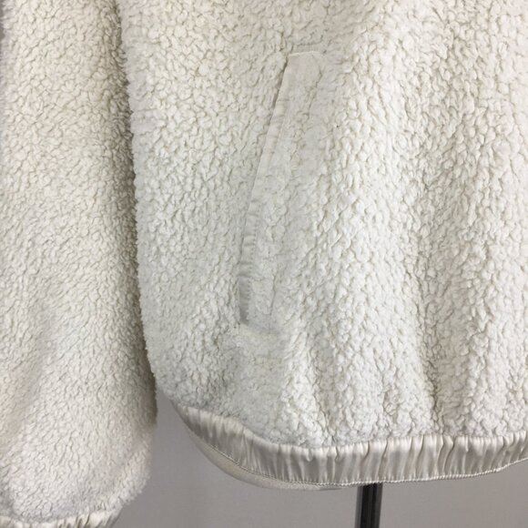 ATHLETA Ivory Asym Zip Collar Satin Trim Fur Fluffy Pullover Jacket - Picture 8 of 12